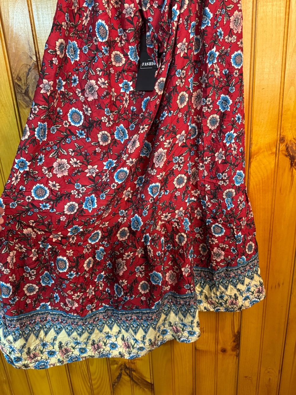Kohl's Red Floral Halter Maxi Dress with Blue & Cream Border - Picture 11 of 11